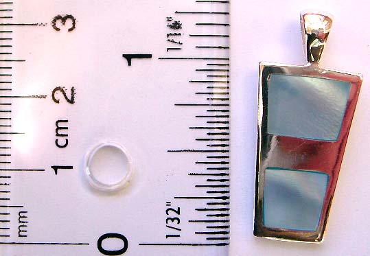 Sterling silver pendant in bottom narrow rectangular shape design, flat line section seashell inlaid     