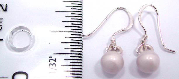 Fish hook sterling silver earring with a white pearl bead suspending