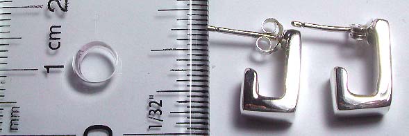 Sterling silver stud earring in 3-dimensional capital letter J shape pattern