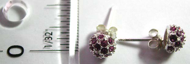 Stud earring in solid 925. sterling silver setting with multi purple cz stone embedded globe shape