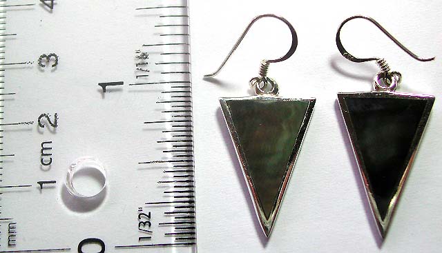 Sterling silver earring with triangular genuine seashell stone inlaid, fish hook back for convenience closure