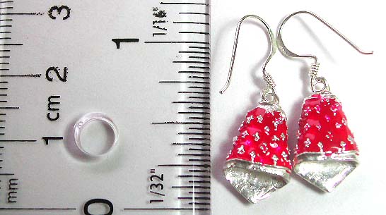 Sterling silver earring with enamel red color and mini flower
