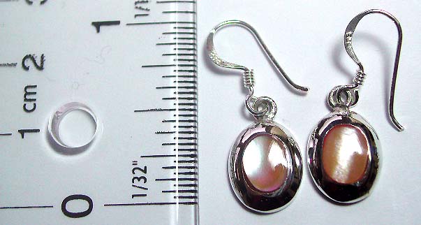 Sterling silver earring with an oval shape orange color genuine seashell 