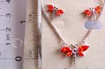 Dark orange color cz stone embedded dragonfly pendant necaklce and stud earring set