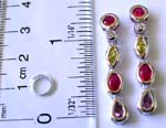 Fashion stud earring in 5 assorted shape color cz embedded, string dangle pattern design