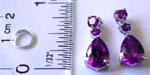 Double rounded purple cz embedded fashion stud earring with a water-drop shape dark purple cz on bottom