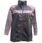 Unisex black or red sporty jacket; zipper front closure; white strip highlight color strap on chest