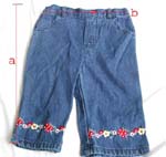 Denim or white color kids long jean pants; sewn butterfly flower along bottom legs