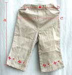 Earth tone kids long pants; sewn butterfly flower along bottom legs