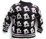 Kids knit rib sweater in assorted pattern design, black rib knit at neck, cuffs and bottom 