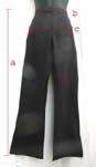 Boot cut natural rise black lady's long pant; straight line pattern; zipper hook and eye front closure; slice open at the end of both legs