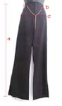Black boot cut natural rise long pant with button zipper front closure; a golden chain decor around waist band