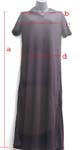 One piece through black stretchable long skirt; open neck with small collar; short sleeve