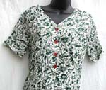 One piece through short sleeve green floral wrinkle skirt