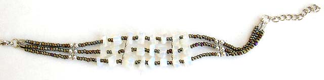 Fashion Tibetan bracelet in triple beaded string design with multi clear quartz chips