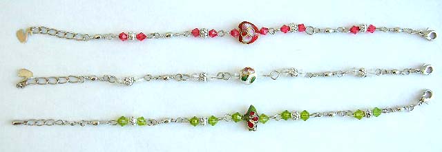 Fashion beaded bracelet with assorted shape handmade enamel cloisonne flower bead at center