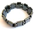 Hematite stretchy bracelet with multi hematite flat beads and double pearl shape beads inlaid