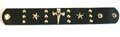 Fashion bracelet in black wide imitation leather band design with multi rounded button decor along and a cross pattern at center, double botton end for adjustable closure