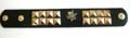 Fashion bracelet in black wide imitation leather band design with multi faceted square button decor along and a tree pattern at center, double botton end for adjustable closure