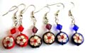 Fashion fish hook earring holding a diamond bead and a flower decor rounded handmade enamel cloisonne bead, assorted color randomly pick
