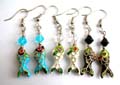 Fashion fish hook earring holding a diamond bead and a handmade enamel cloisonne fish bead, assorted color randomly pick 