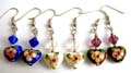 Fashion fish hook earring holding a diamond bead and a flower decor handmade enamel cloisonne heart love bead, assorted color randomly pick 