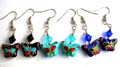 Fashion earring with fish hook back holding a diamond shape bead and a flower pattern decor handmade enamel cloisonne butterfly bead, assorted color randomly pick 