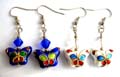 Fashion earring with fish hook back holding a diamond shape bead and a flower pattern decor handmade enamel cloisonne butterfly bead, assorted color randomly pick 