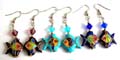 Fashion earring with fish hook back holding a diamond shape bead and handmade enamel cloisonne tropical fish bead, assorted color randomly pick 