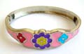 Fashion bangle bracelet with color painted 3 flower pattern decor at center, assorted color randomly pick 