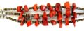 Fashion Tibetan bracelet in triple beaded string design with multi picture stone chips embedded at center 