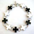 Fashion bracelet in multi enamel black and white cross pattern design, with toggle jewelry clasp for convenience closure