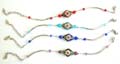 Fashion bracelet in curve strip design with diamond shape arylic beads holding a flat olive shape tibetan flower bead at center, assorted color randomly pick 