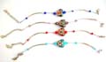 Fashion bracelet in curve strip design with diamond shape arylic beads holding a heart love tibetan flower bead at center, assorted color randomly pick 