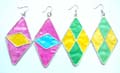 Fashion earring in assorted pattern decor diamond shape design, fish hook back for convenience closure, assorted color and design randomly pick 