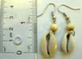 Fashion earring with central-split seashell bead inlaid and rounded white bead decor on top, fish hook back