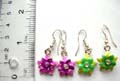 Fashion fish hook earring in enamel color flower pattern design with mini clear cz embedded at center, assorted color randomly pick 