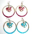 Fashion fish hook earring with hand crafted enamel  heart love in circle pattern design, assorted color randomly pick