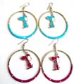 Fashion fish hook earring with hand crafted enamel , snoopy in circle pattern design, assorted color randomly pick