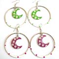 Fashion earring with hand crafted enamel , multi mini white star decor, moon in circle pattern design, fish hook back for convenience cloaure, assorted color randomly pick 