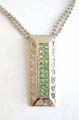 Fashion necklace with double beaded chains holding a multi mini shiny beads inlaid rectangular metal pendant at center