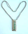 Fashion necklace with double beaded chains holding a multi mini shiny beads inlaid rectangular metal pendant at center