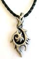 Fashion necklace with black twisted imitation leather string holding a mystic metal pendant at center