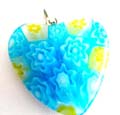 Fashion pendant in heart love design with handmade Millefiori flower ( thousand of flower ) glass , assorted color randomly pick 