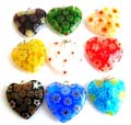 Fashion pendant in heart love design with handmade Millefiori flower ( thousand of flower ) glass , assorted color randomly pick 
