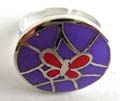 Fashion ring with red butterfly central decor, line sectioning circular pattern at center, 36 pieces per tray, assorted color and size randomly pick 
