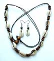 Fashion seashell necklace and earring set, multi seashell and brown beads inliad black string necklace with same design fish hook earring for match up, adjustable