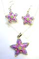 Fashion necklace and earring set, fashion chain necklace holding a multi mini cz embedded, purple star pendant at center, with same design fish hook earring for match up 
