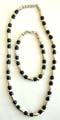 Fashion necklace and bracelet set, fashion necklace with multi black beads and olive and pearl shape silver beads inlaid and same design bracelet for match up 
