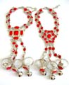 Fashion slave bracelet in double chain design with multi red imitation stone embedded flower pattern decor, 2 design randomly pick